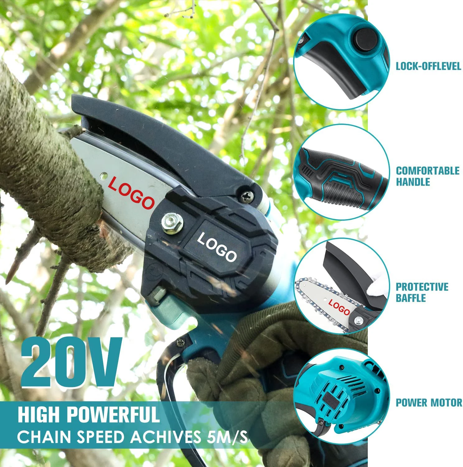 Mini Chainsaw 4-Inch with 1/2 Battery Cordless power chain saws with Security Lock Handheld Small Chainsaw for Wood Cutting Tree