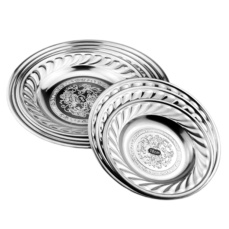 Decorative Fancy Customized Wedding Dinner Plate Dish Round Tray Stainless Steel Dinnerware Plates For Restaurant