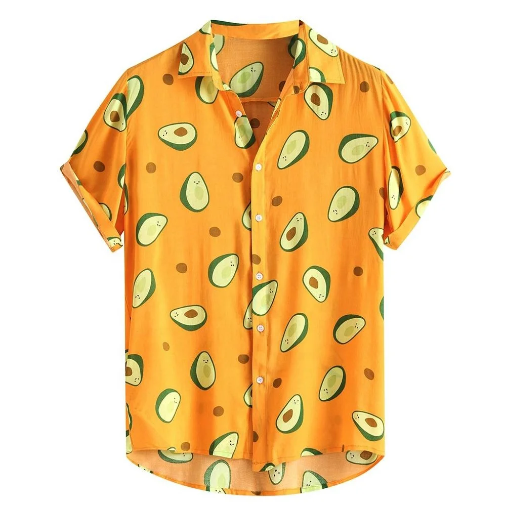 funny avocado print shirt beach shirt turn down collar Hawaiian shirt