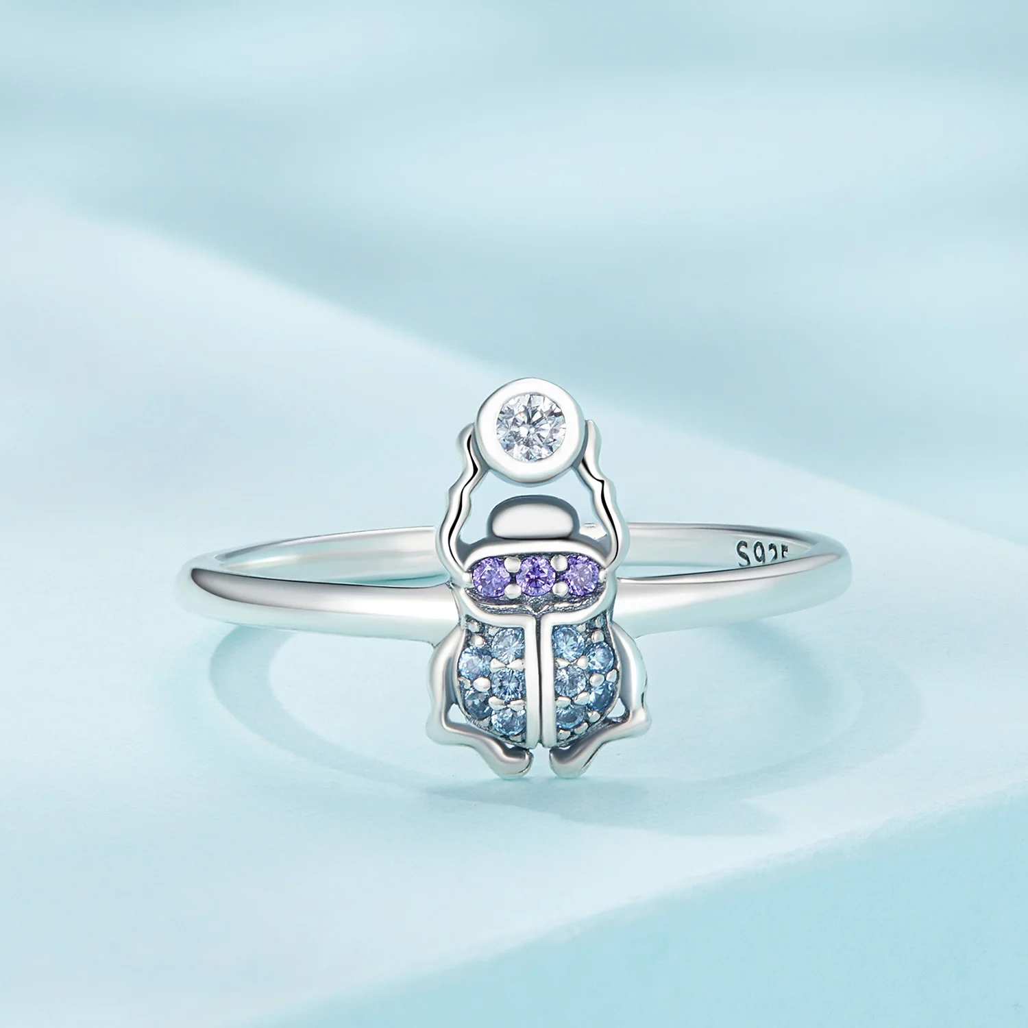 925 Sterling Silver Scarab Opening Ring Insect Adjustable Finger Ring for Women Pave Setting CZ Fine Jewelry SCR903