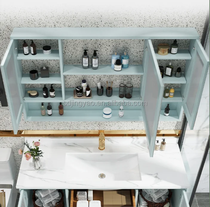 Light luxury bathroom intelligent mirror cabinet combination simple solid wood glass door bathroom