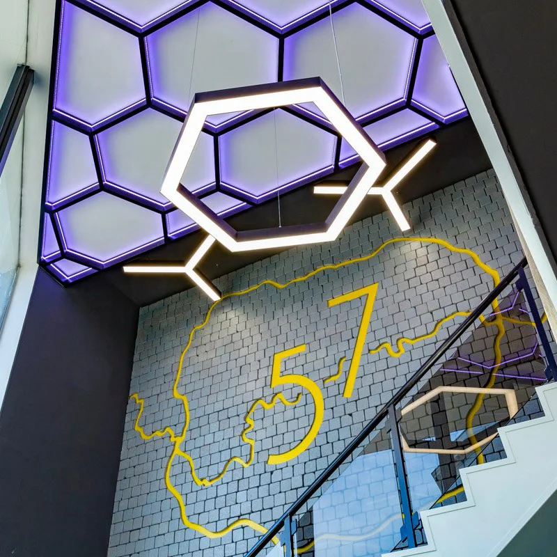 Modern Customized Shape Decorative Office Light Hexagonal Square Rectangle Hanging Pendant Led Linear Light