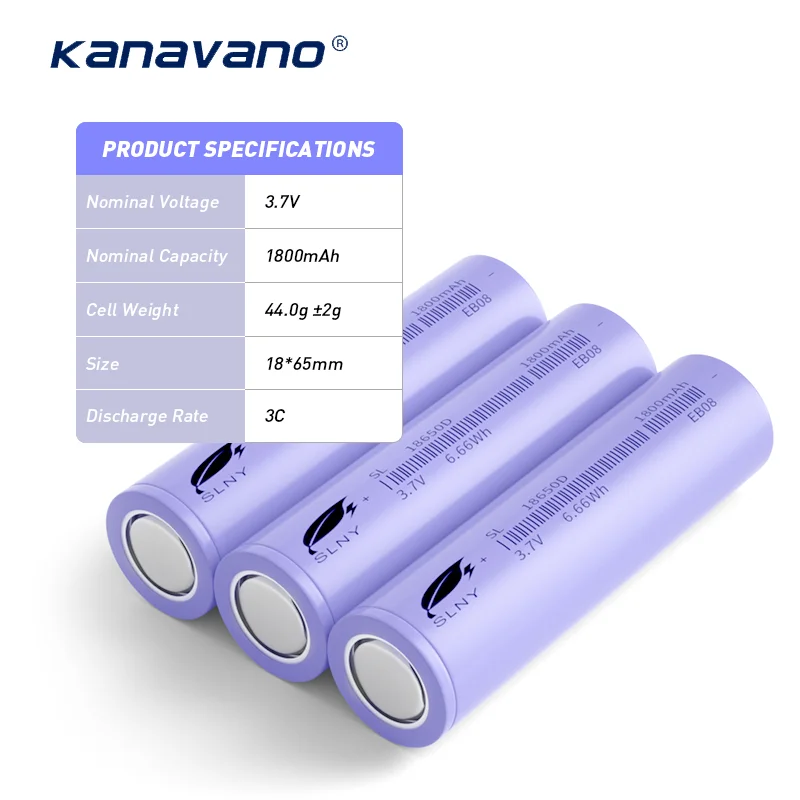 Kanavano 2022 Best Sale Lithium Ion cell CE Certified 3.7V 1800mAh 3C 18650 rechargeable Battery
