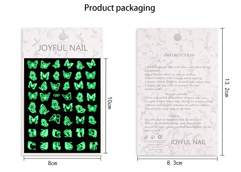 joyful 1287-1298 Cross border nail butterfly sticker 3D Decal waterproof net red same luminous star moon nail sticker star