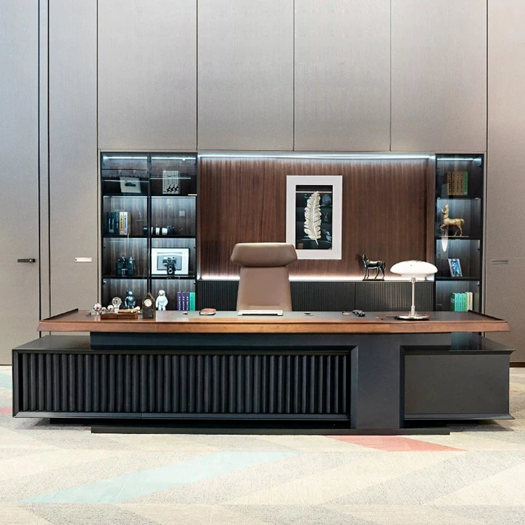High Quality Luxury Solid Wood L Shaped Office Furniture Ceo Office Desk Set Manager Work Table Executive Writing Desk