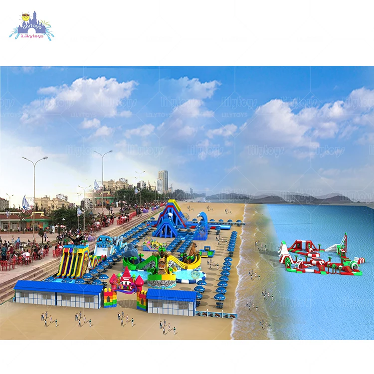 Lilytoys Outdoor amusement ground water park design Inflatable land Water Playground inflatable water amusement park games