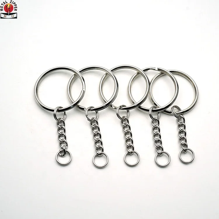 
Nickel Plated Split Key Ring with Chain Silver Color Metal Split Keychain Ring Parts 