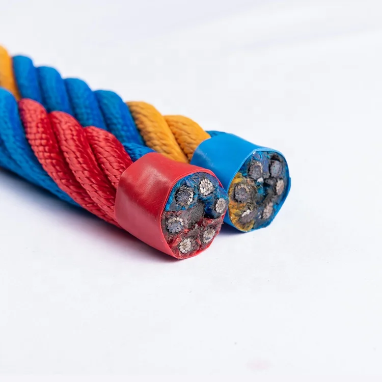 China 6 Strands Polyester Or Polypropylene Fishing Marine Playground Combination Rope Cord With Stainless Steel Wire Core