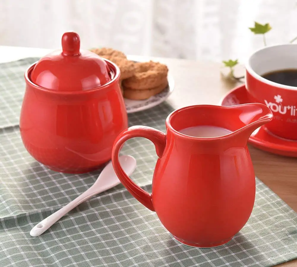 Керамическая сахарница, керамический цветной набор для сливок и сахара с крышкой, набор для сервировки кофе, 12 унций, кувшин для крема, сахарная банка