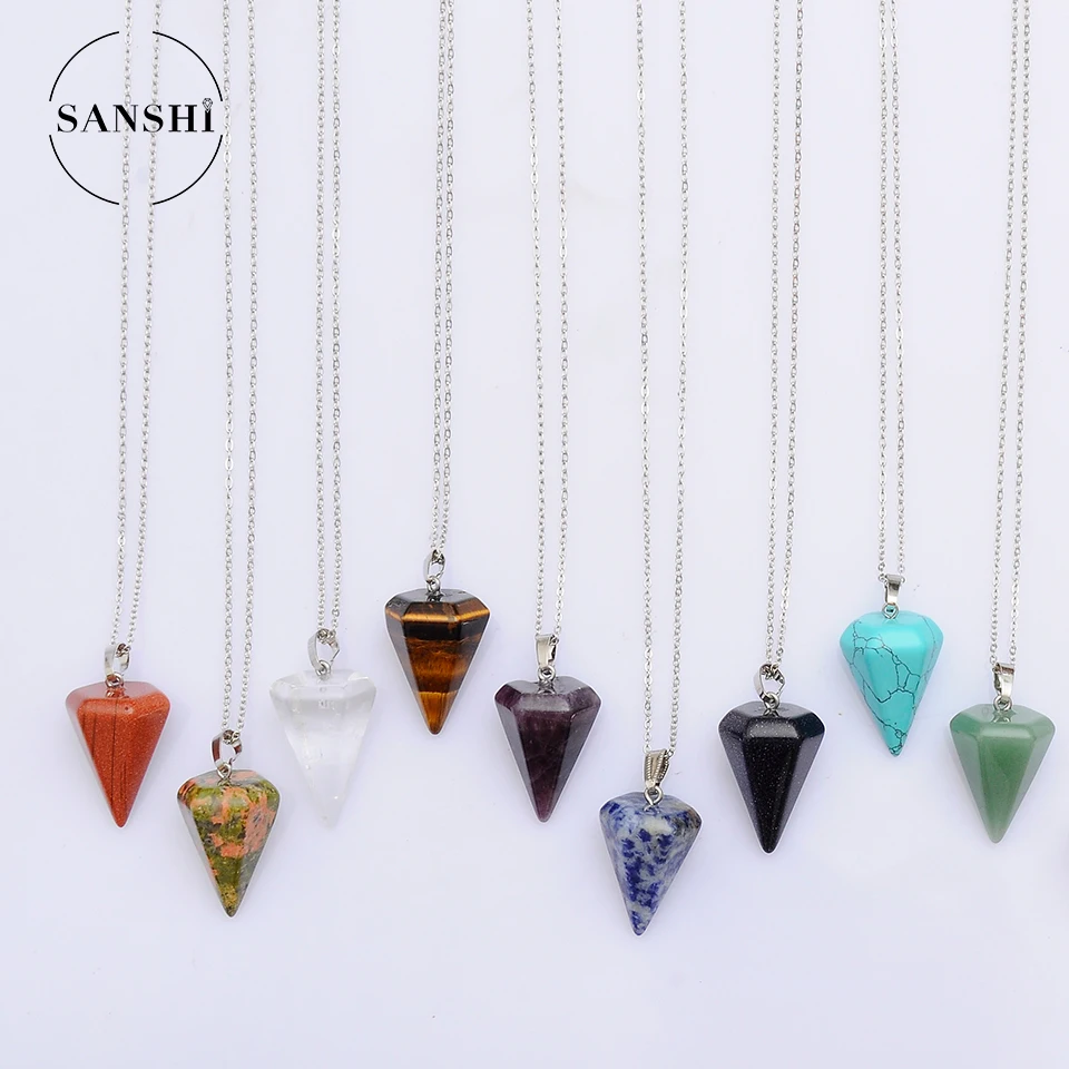 Wholesale Multicolor Nature Stone  Hexagonal Cone Pendant Charm Pendants Agate Pendants