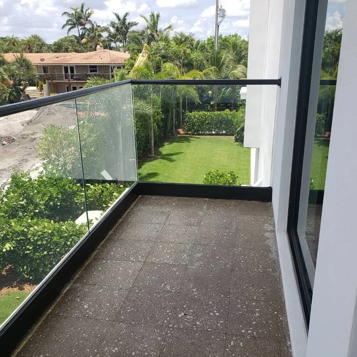 Outdoor powder coating finish aluminum glass balustrades u channel handrails with water proof led light