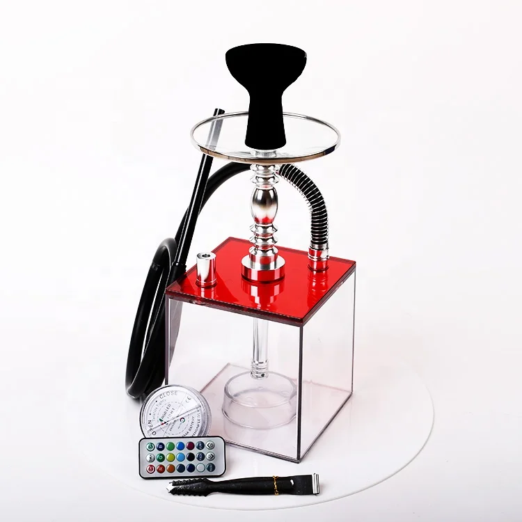 Hot sale new design square hookah led light acrylic hookah transparent