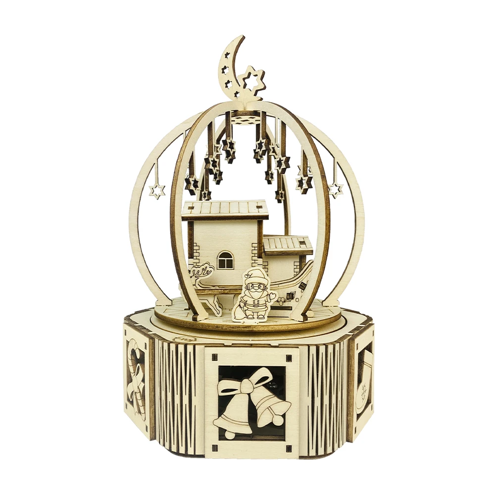 High Quality Rotating Moving Music Box Christmas Gift Kids DIY Assembly Toy 3d Wooden Puzzles Festival Desk Ornament
