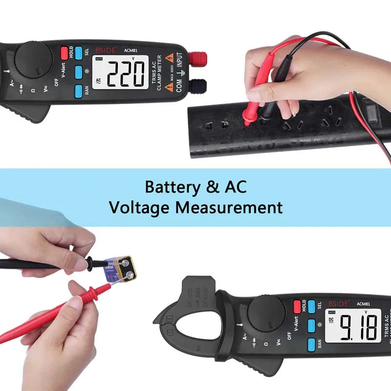Bside Smart Digital Clamp Meter Ture-RMS Backlight Auto Range 2000 Counts AC Voltage Inrush Current Tester
