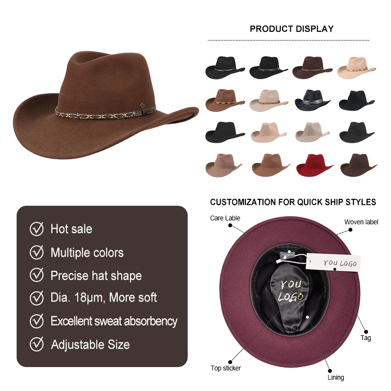 huayi brand men western wool  felt cowboy hat for sale