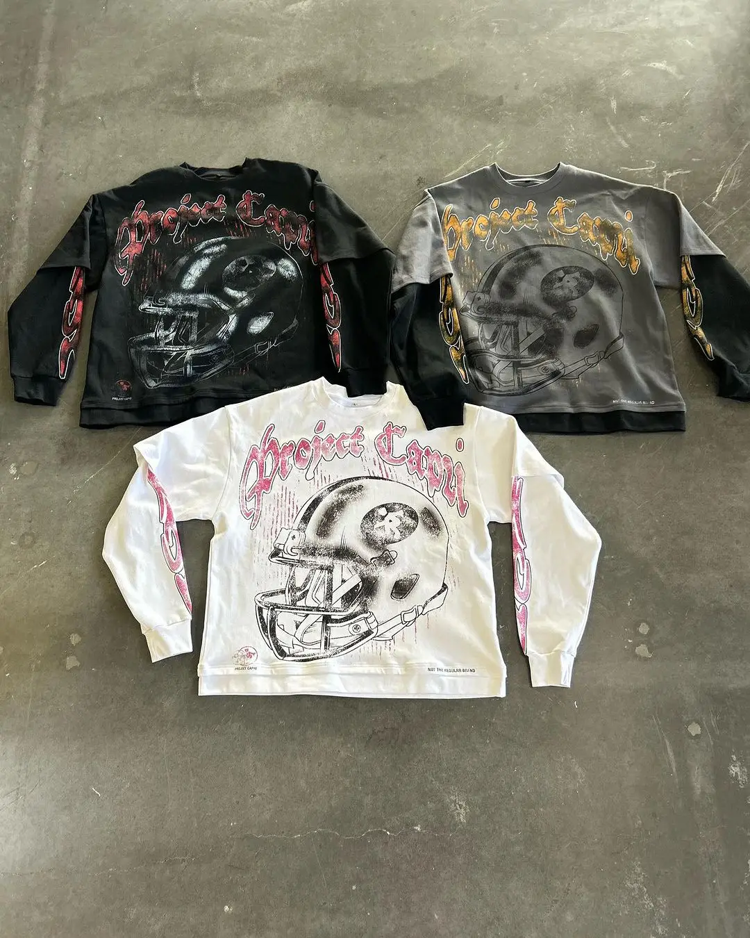 Customized street wear round neck screen printing  transfers 100% cotton heavyweight double layer long sleeve acid wash t-shirt