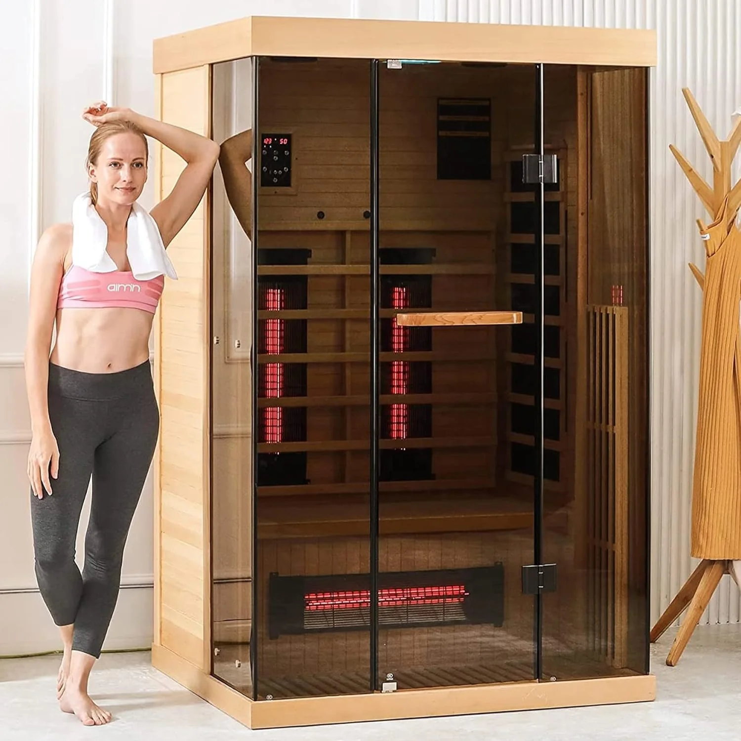 Customize 1-2 Person Indoor Hammam Wood Sauna Combo Steam Shower Personal Home Room Infrared Sauna with Warm-up Heater Tube