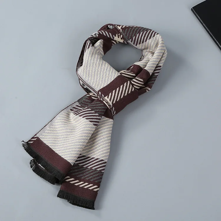 Hot Selling Business Elegant Men Acrylic Scarves Plaid Wool Knitted Scarf for men