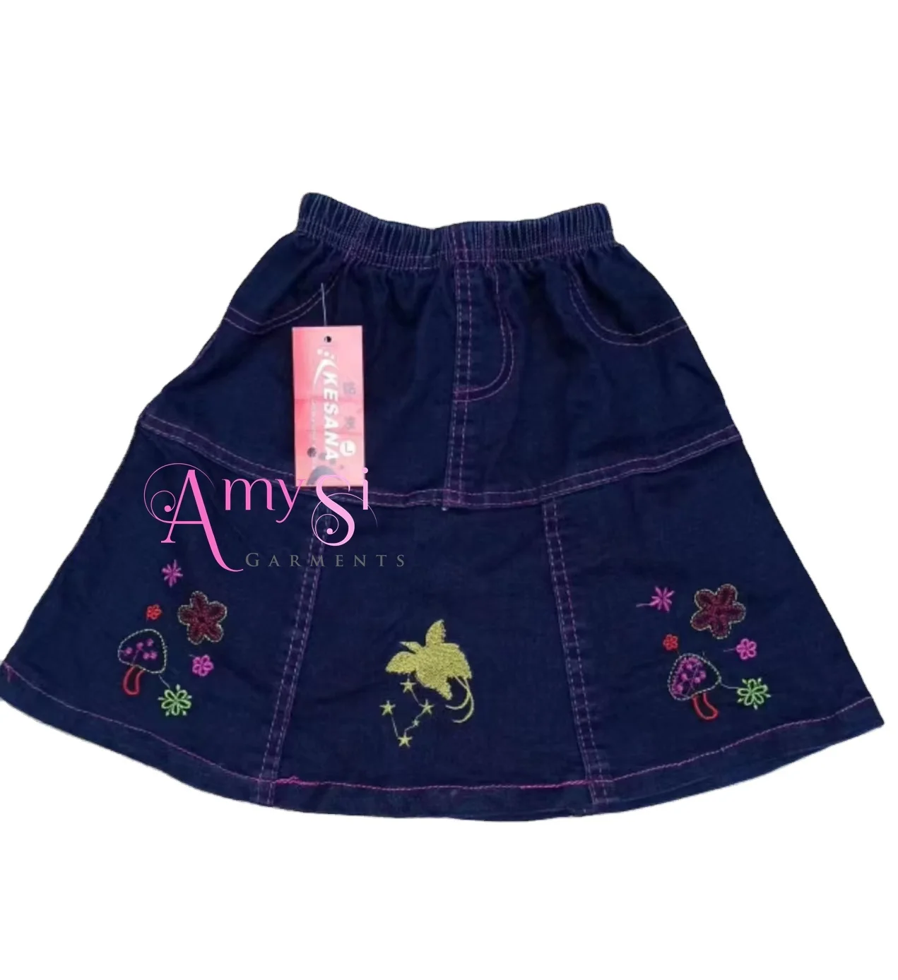 Fast Delivery Baby Girls Denim Short Skirt above Knee Length Breathable Cotton Floral Pattern Western Style Casual Summer Outfit