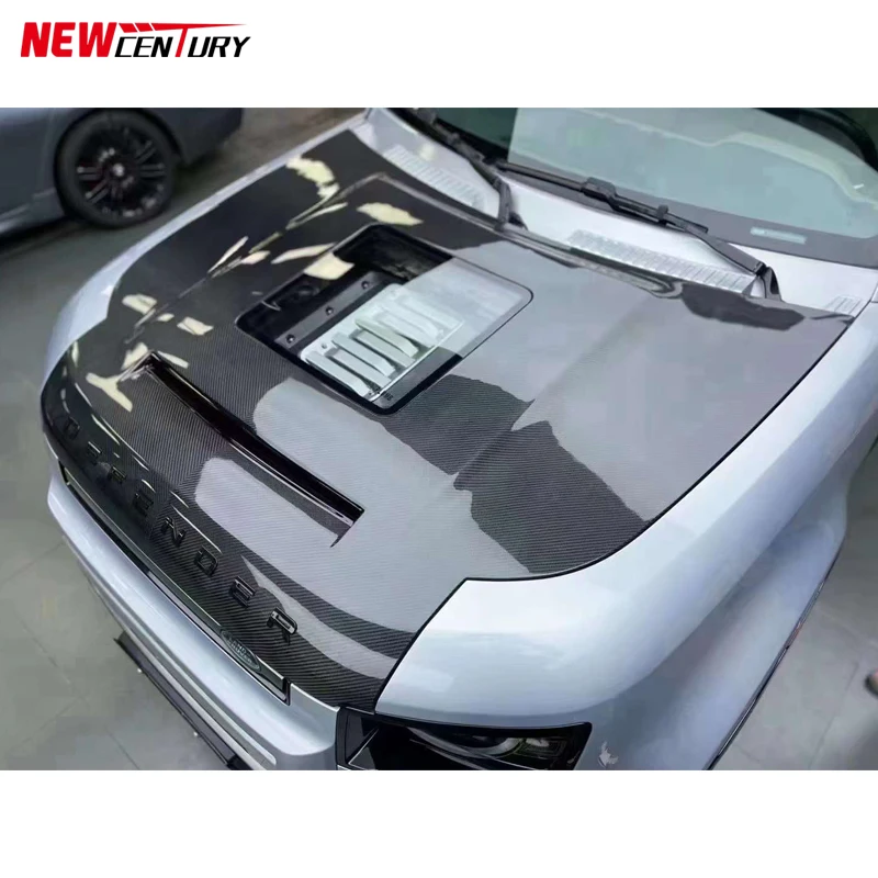 Carbon fiber material engine hood with transparent glass style for 2020-2023 Land Rover Defender