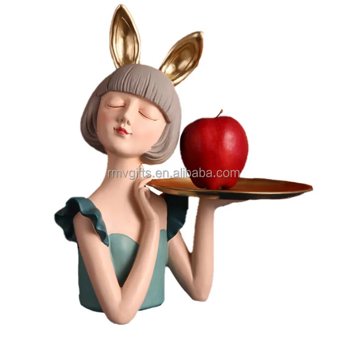 Modern Girl  Lady Tray Statue Resin Tray For Candy Resin Decor Girl Ornaments With Metal Tray for Home Living Table Room