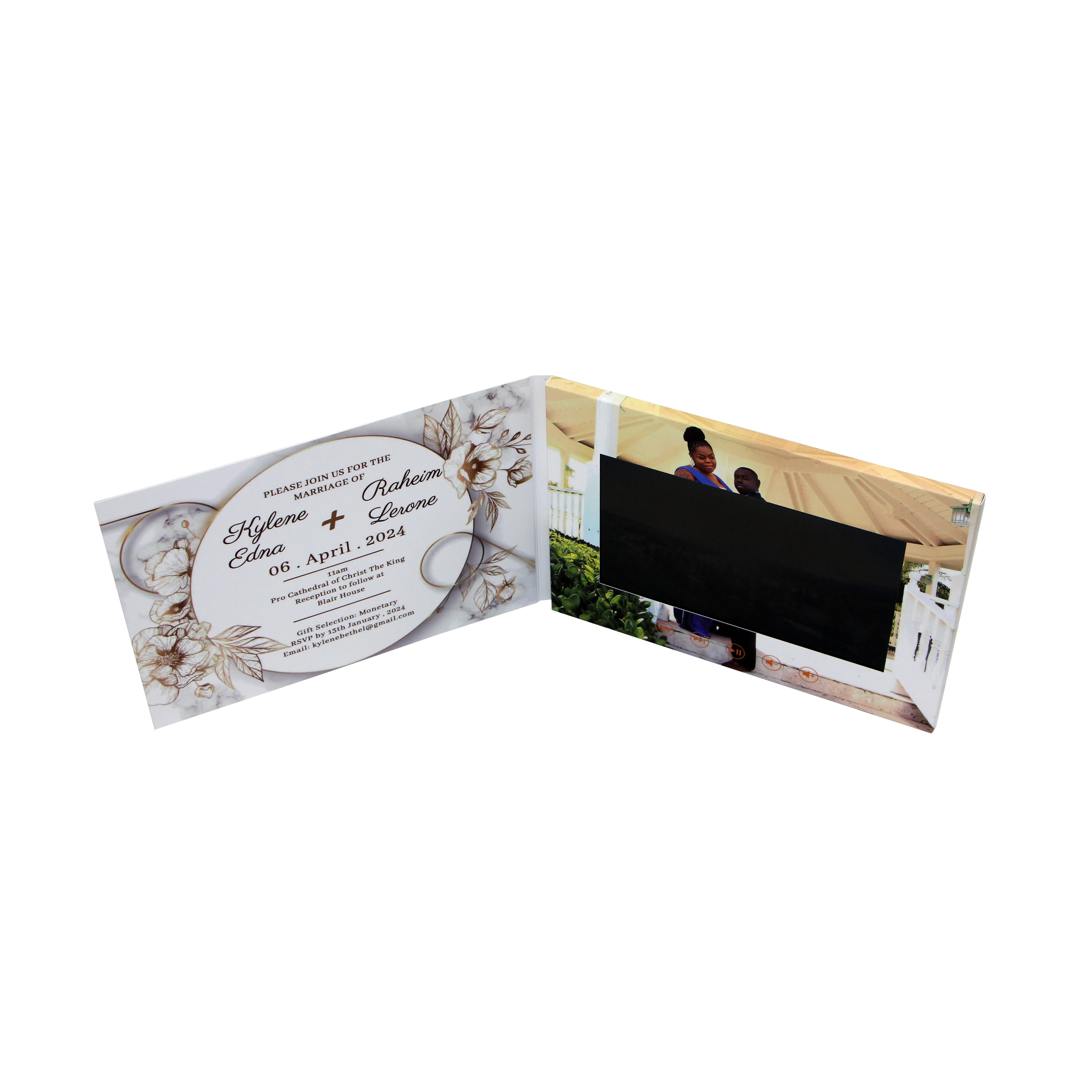 Popular product custom Wedding invitation booklet business gifts lcd screen greeting music player book card video brochure