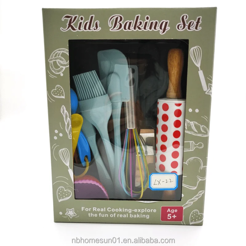 LX22 Baking Toy 10-piece set for real cooking, cake grinder silicone with rolling pin pan