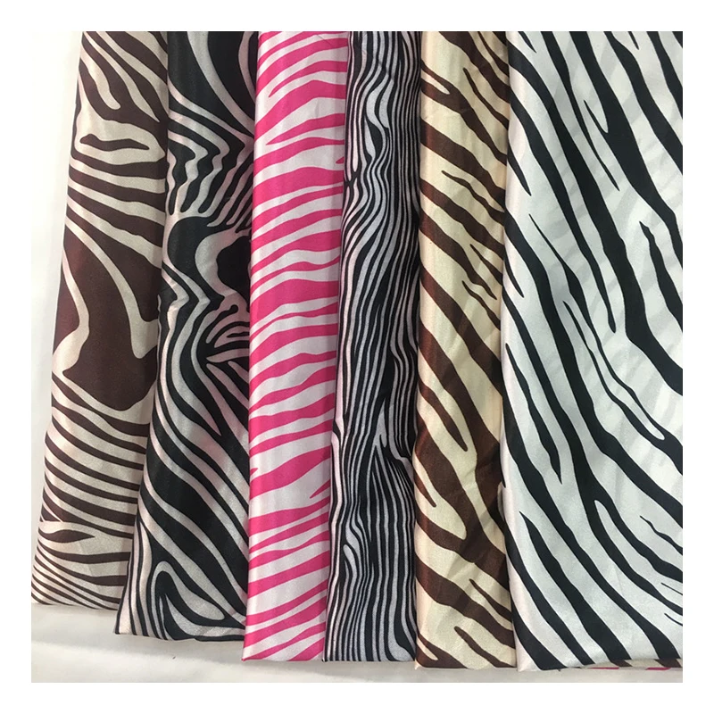 50D*75D Zebra Animal Skin Print 85gsm Custom Pattern Stretch Satin Fabric For Handbags Nightgown Clothes Scarf By The Meter