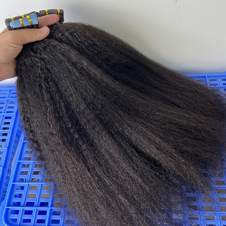 Natural Curly Vietnamese Yaki Straight Raw Indian Hair Tape Ins Thick Kinky Straight Tape In Human Hair Extensions