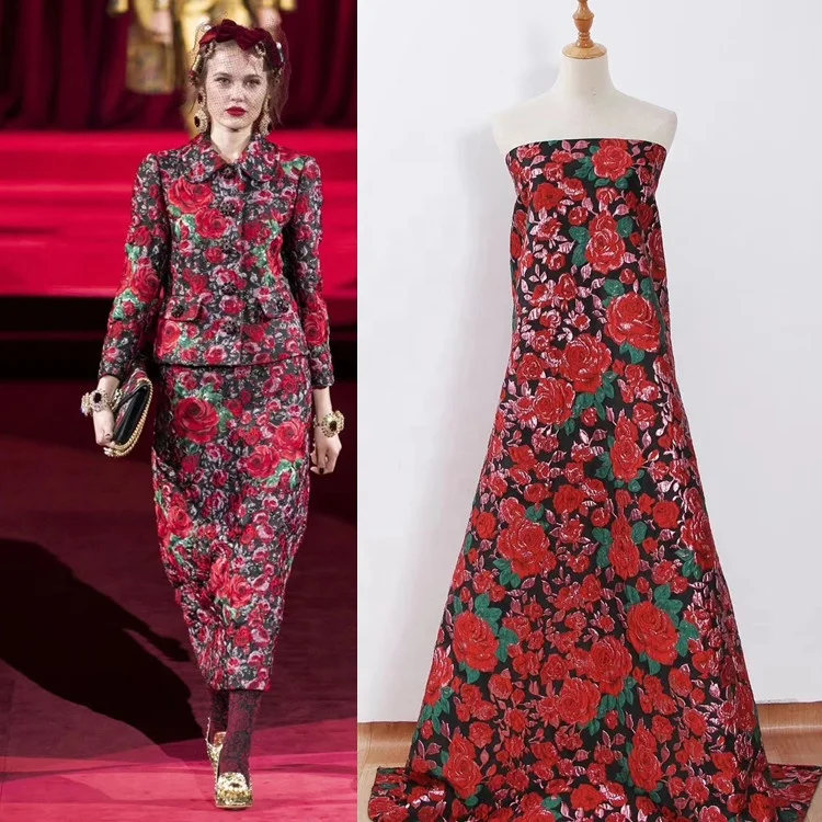 233gsm Bright metallic florals custom color made jacquard brocade lady coat fabric