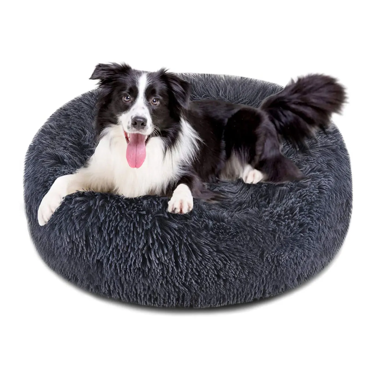 Wholesale Washable Round Donut super soft cat bed washable long plush dog kennel pet bed