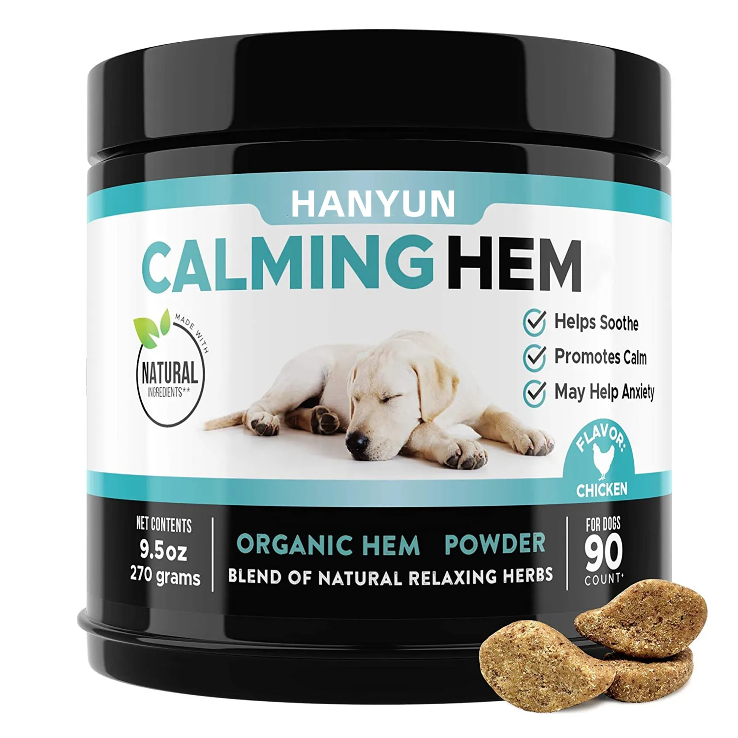 Hanyun Hem Calming Chews for Dogs All Natural Soothing Snacks with Hem Valerian Root Stress & Dog Anxiety Relief