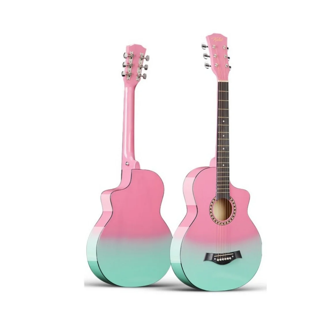 38 Inches JF Bucket Folk Polychromatic Gradient Wooden Guitar