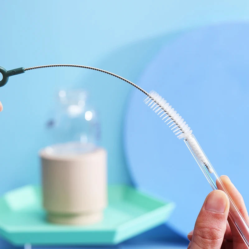 Sanga New Wholesale High Quality Durable Metal Stainless Steel Small Nylon Tube Long Drink Straws Cleaning Brush