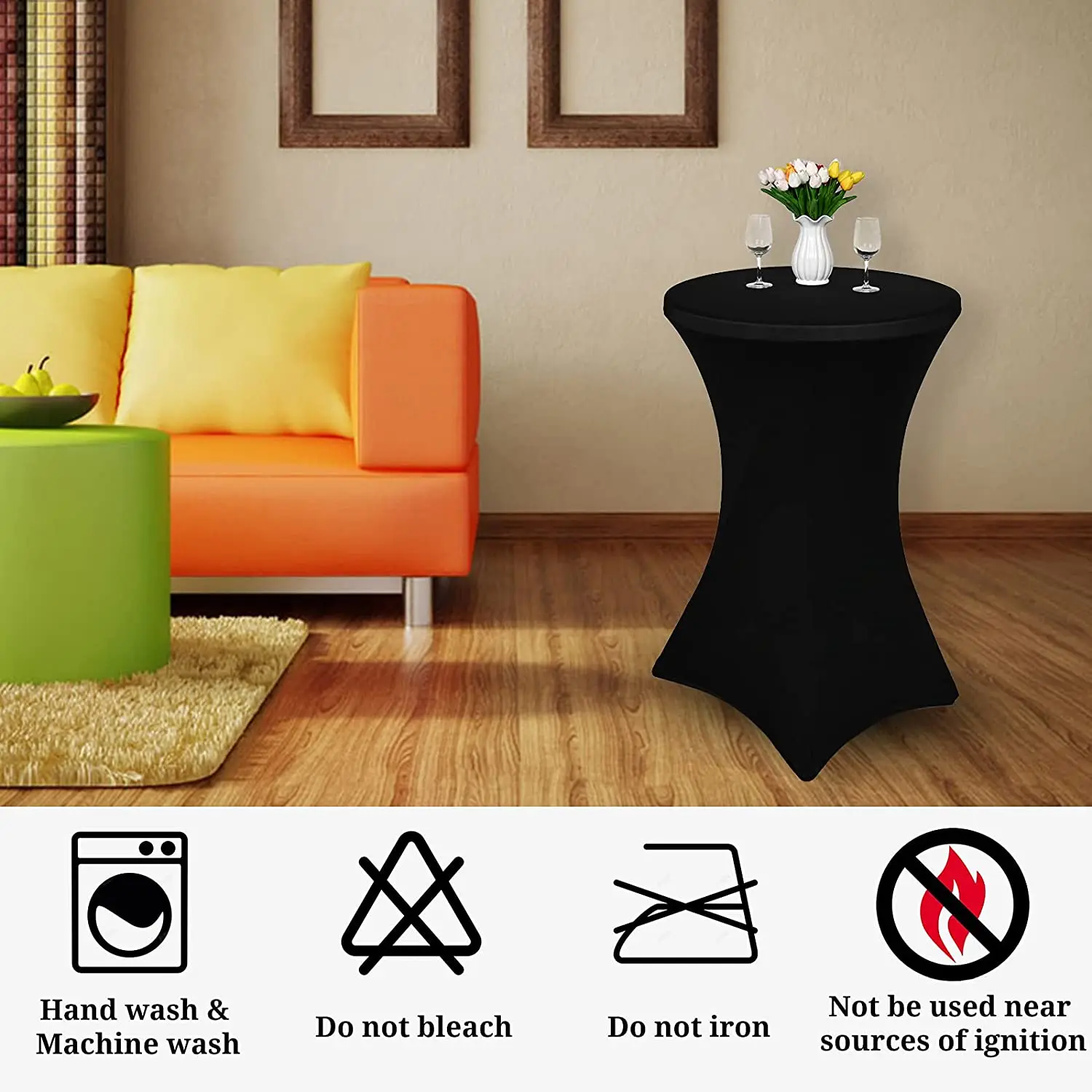 32x43 Inch High Top Round Cocktail Stretch Spandex Table Cover Black White Fitted Elastic Table Cloth