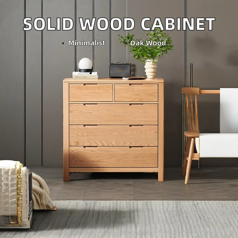 Modern Simple All-Solid Wood Dresser Oak/Black Walnut/Cherry Wood Bedroom Storage Cabinet