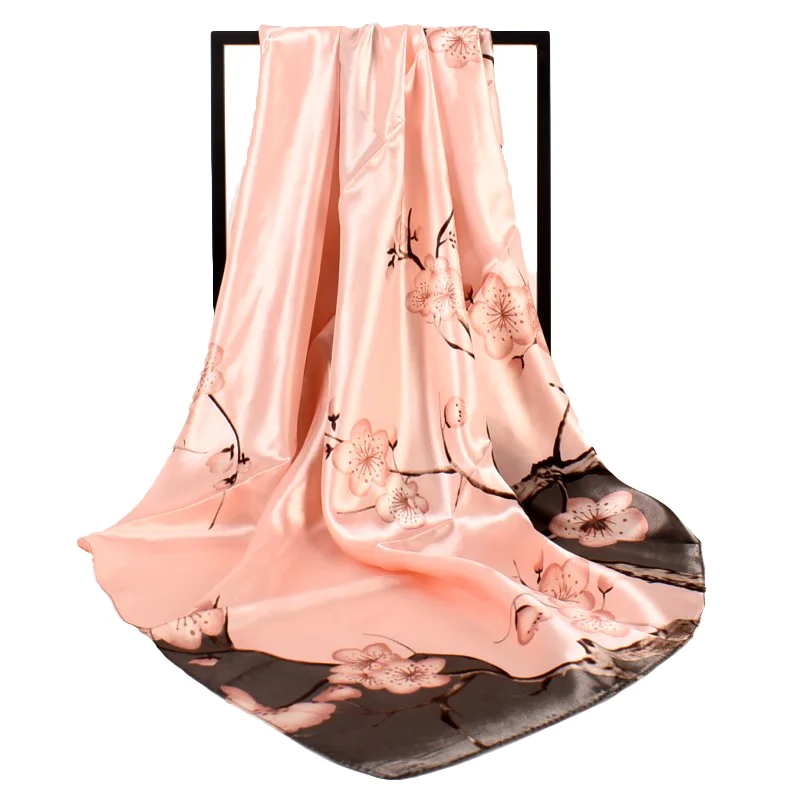 Low MOQ Factory Manufacturing Polyester Satin silk Women shawl 90*90cm Square Custom Digital Printed elegant  bandana scarf
