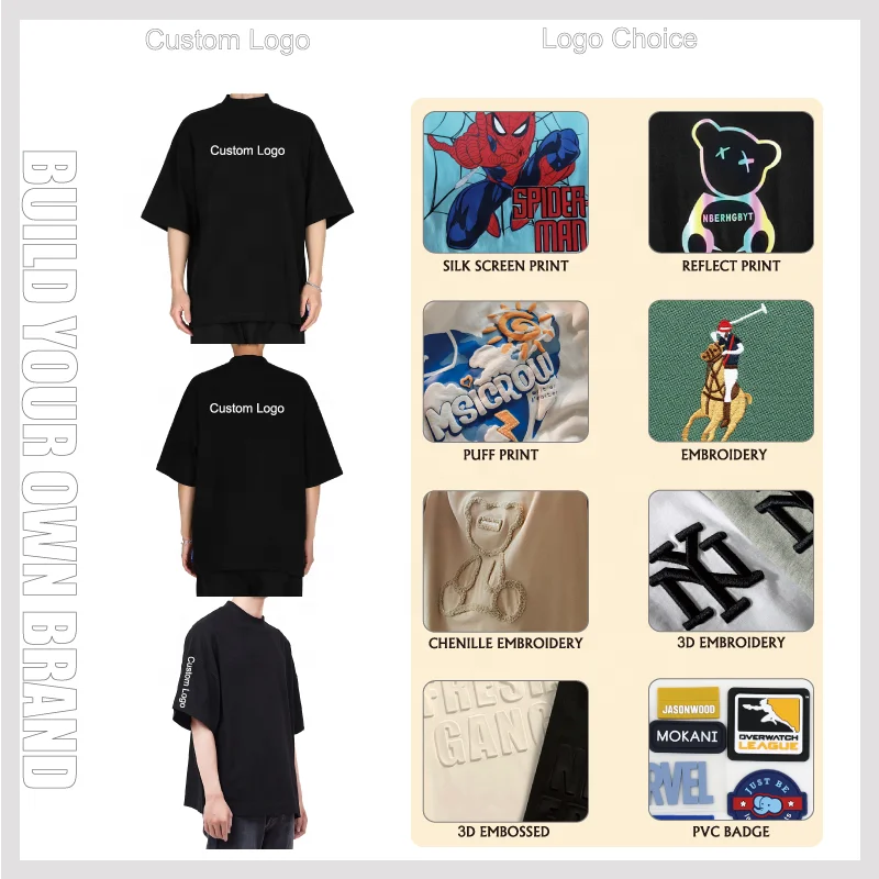 240 gsm heavy weight 100% cotton oversized drop shoulder T shirt custom logo  luxury thick streetwear mock neck T shirt