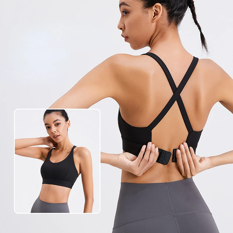 Criss-Cross Back Sports Bras for Women Gym Fitness Yoga Bra Built In Bra Cups