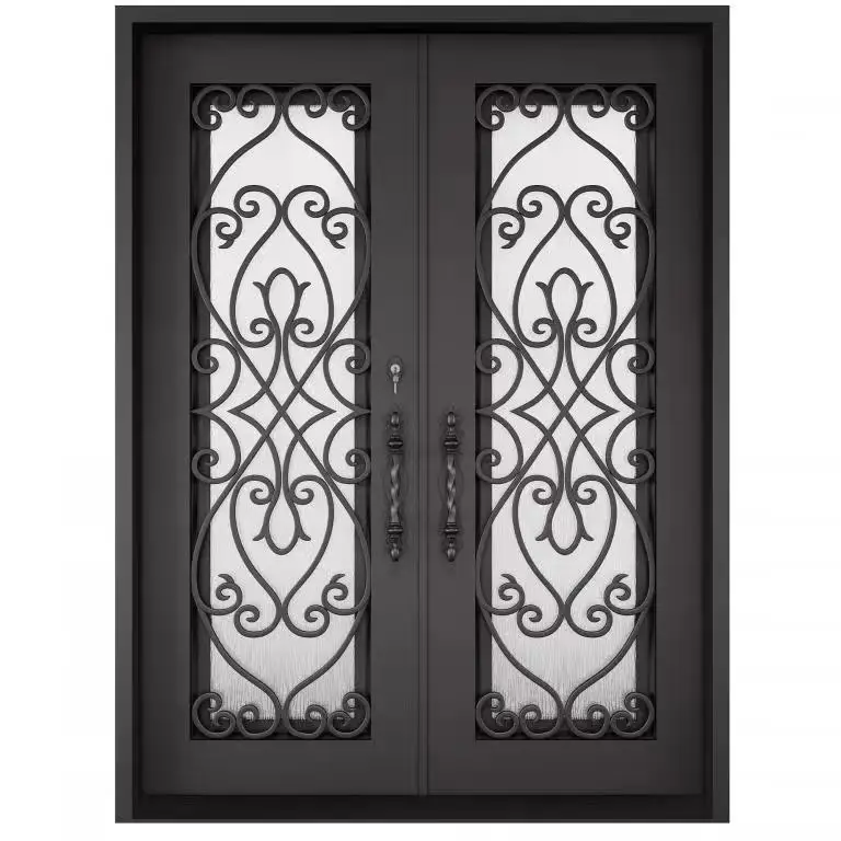 Residential exterior wrought iron double security entry front doors