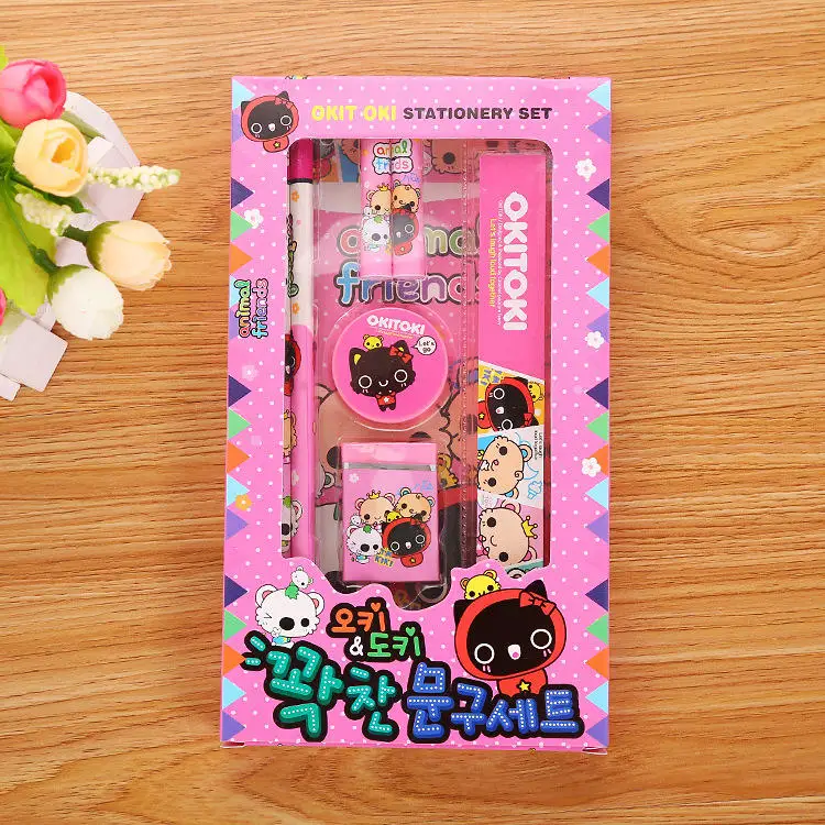 2023 New promotional school supplies wholesale cartoon cute children kids pencil gift box stationery set