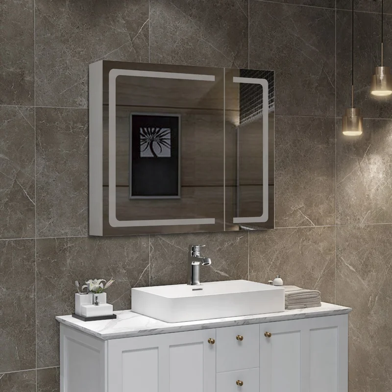 Sliding Door Corner Bathroom Mirror Cabinet