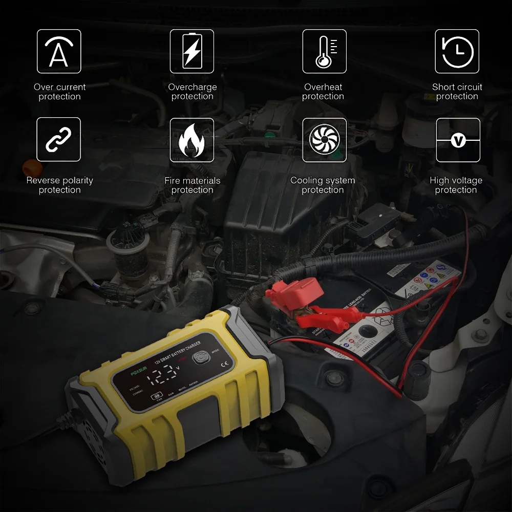 NEW Car Battery Charger Automatic 12V 6A Smart Fast Charging for Car Motorcycle Battery Charger LCD Display