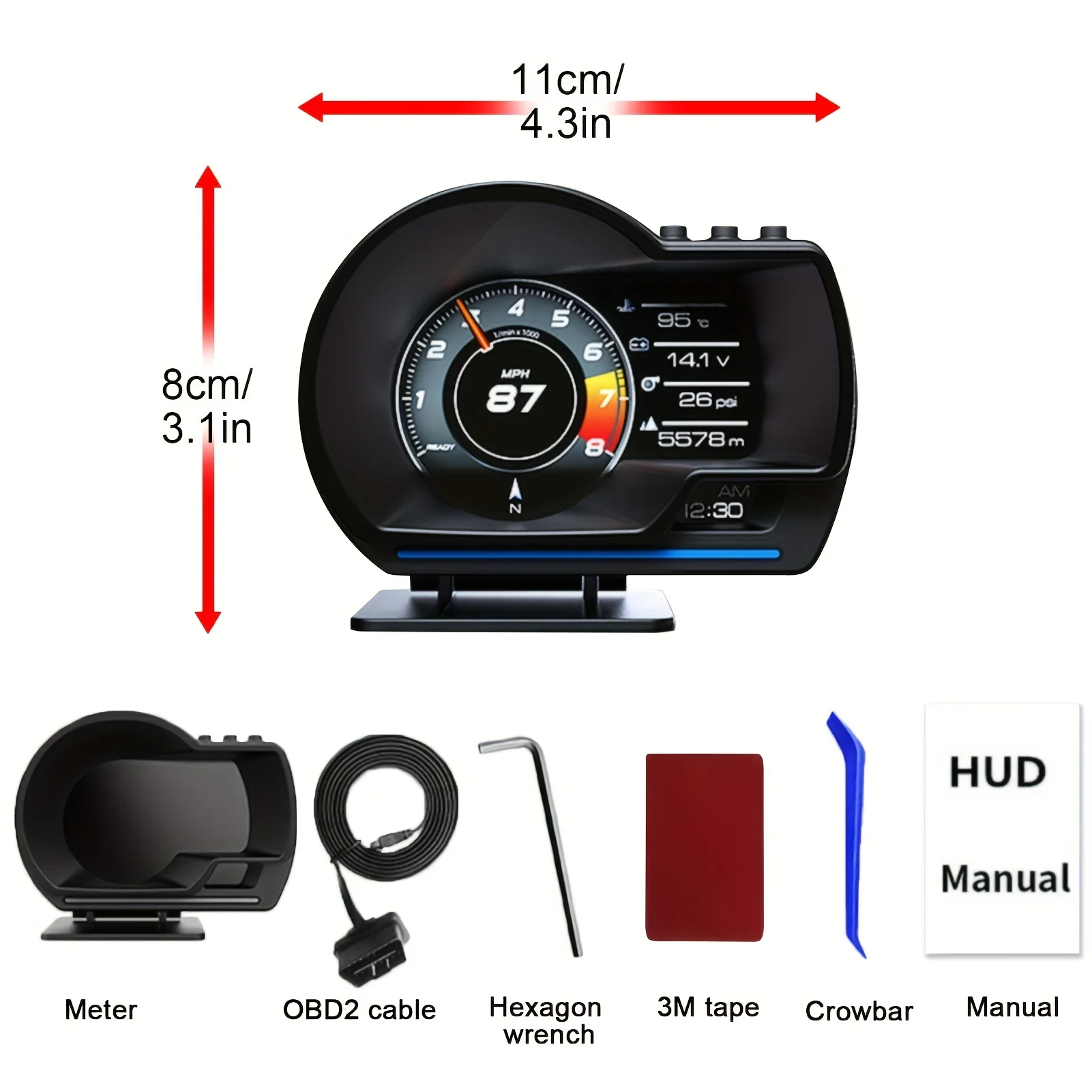 Car HUD Head Up Display OBD GPS Smart Gauge Test Brake Test Overspeed Alarm HD LCD Refitting Code Table Display For Cars