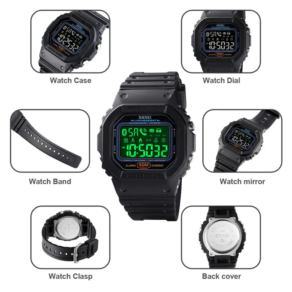 
SKMEI Smart Watch Men Electronic Watches Mens Pedometer Calorie Tracker For Huawei Iphone Digital Watch 