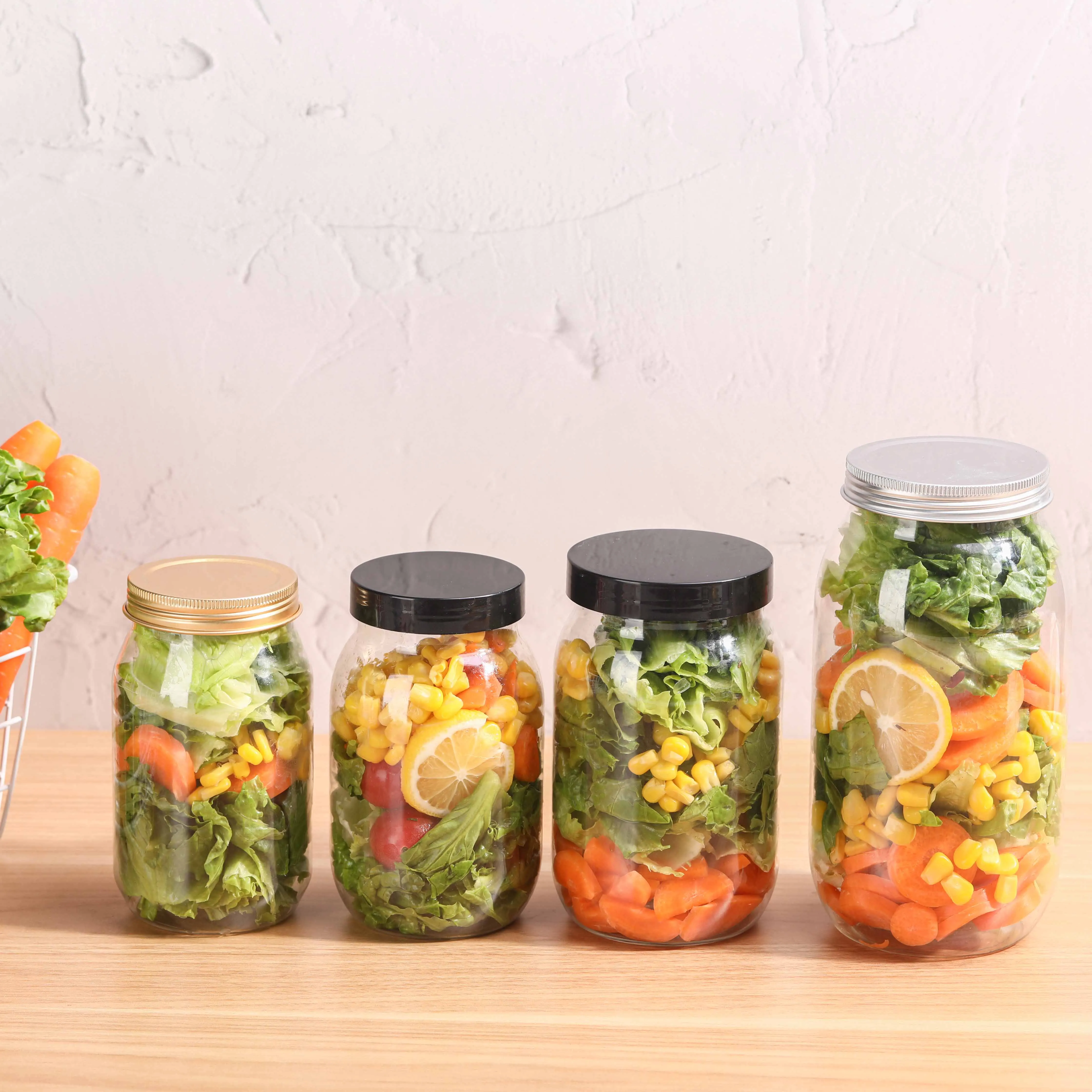 Hot Selling 32oz 1000ml Plastic Food Containers PET Transparent Jar for Salad BPA Free Jar With Lids for Salad