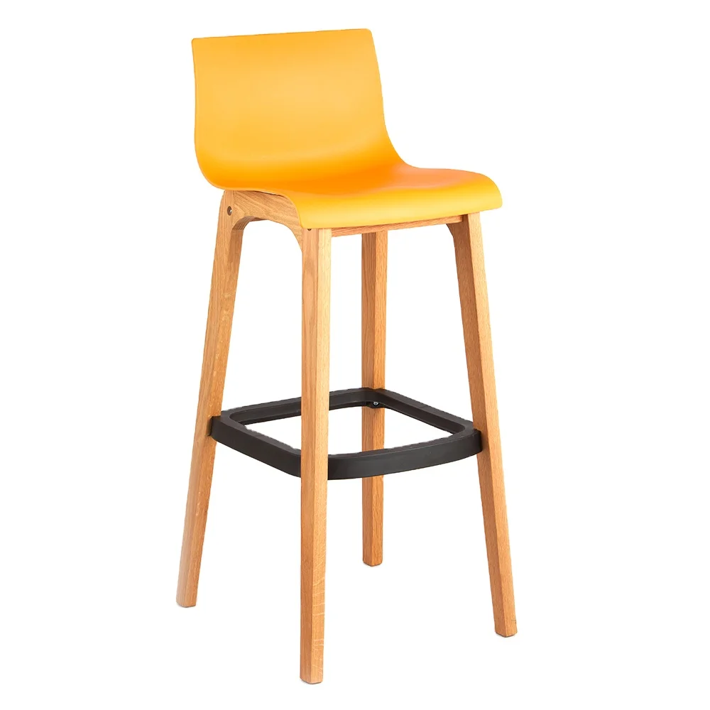 Wooden leg black plastic counter height stool kitchen wood high chair for bar table