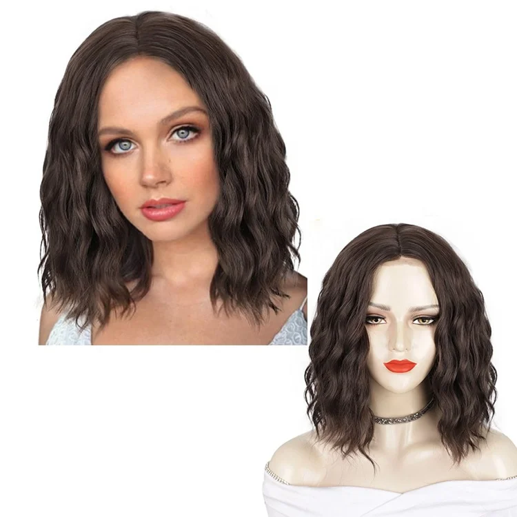 High Quality Short Bob Cut Body Wave Brown Small Part Lace Glueless Heat Resistant Synthetic Hair Wigs for Women