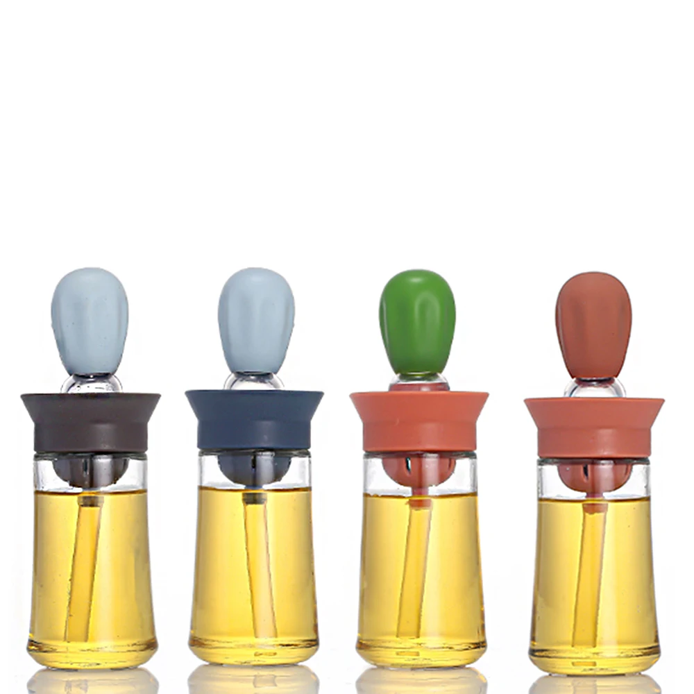 Modern 2-in-1 Olive Oil Vinegar Glass Bottle Measured Silicone BBQ Brush