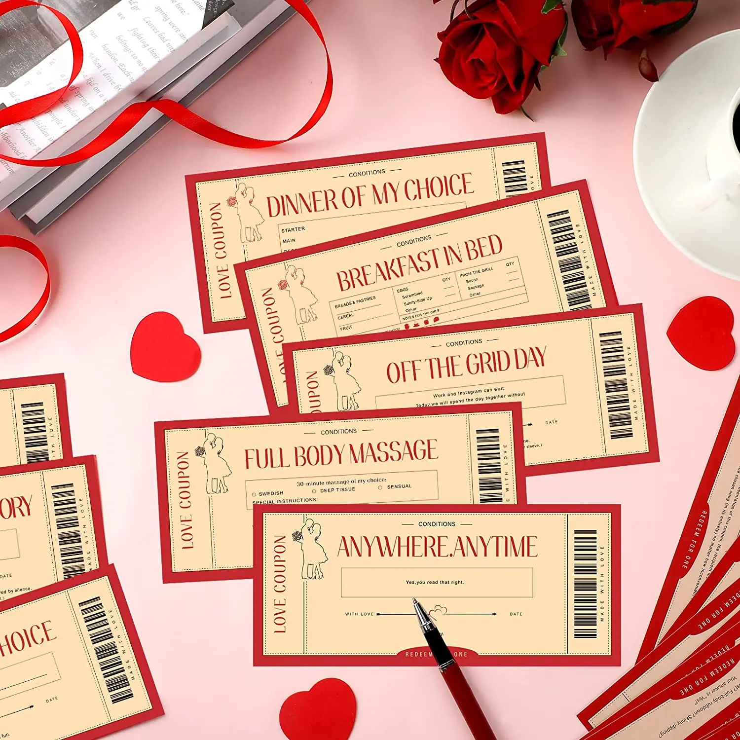 Custom Design Watercolor Theme Barcode Gift Certificate Cards Love Voucher Coupons Naughty I Owe You Cards Romantic Gift Coupon